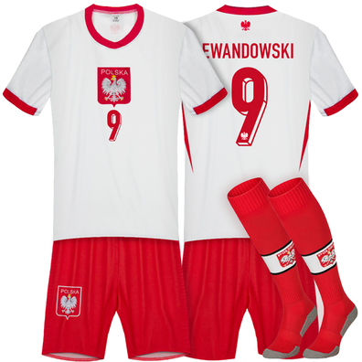 EURO 2024 POLSKA Strój Piłkarski Koszulka spodenki Getry Lewandowski 9